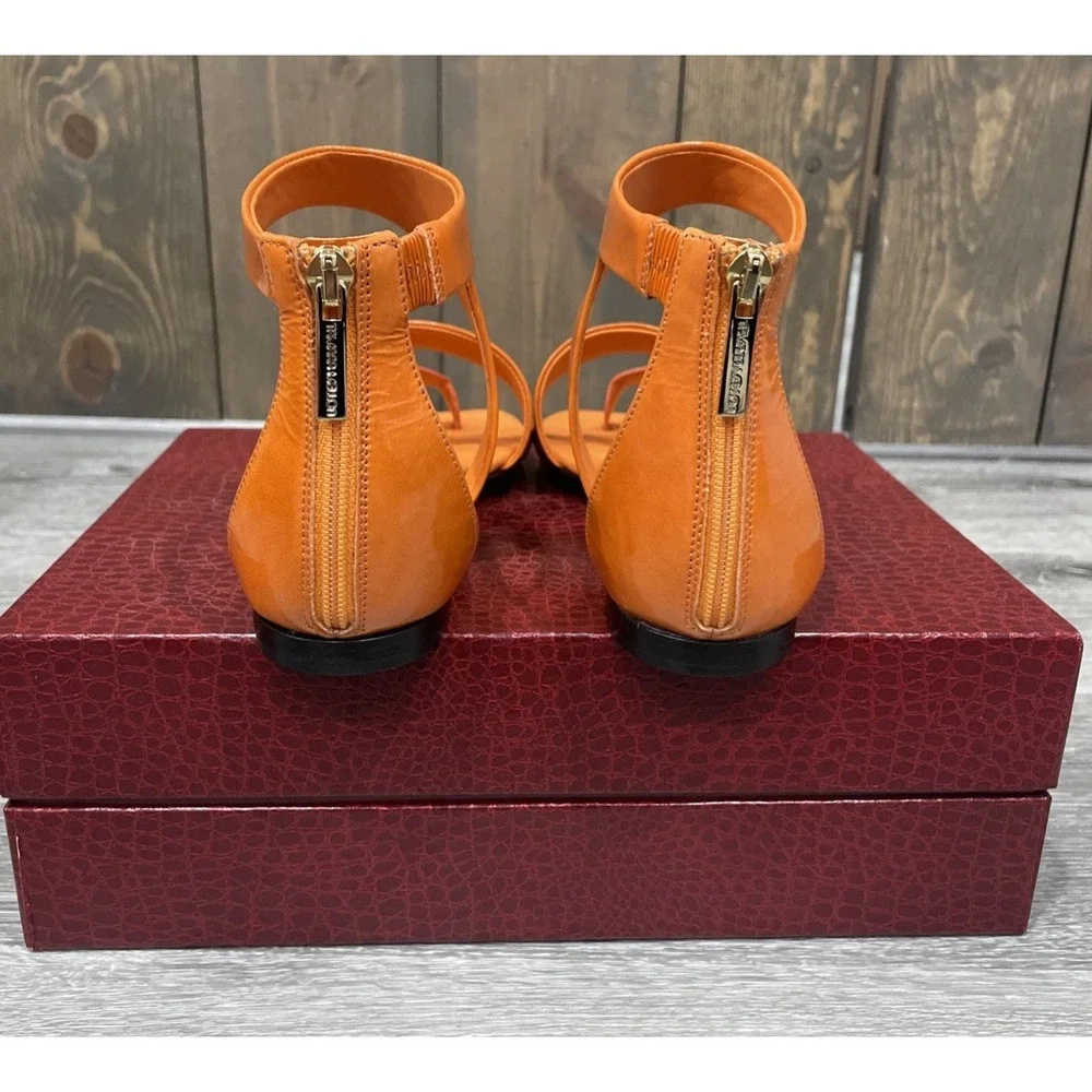 Tamara Mellon Stride Flat Gladiator Orange Patent Leather EU37.5 US7.5 $495 - Picture 3 of 13